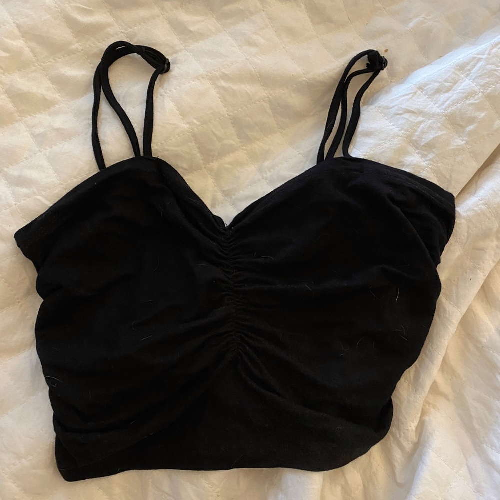 Shein black ruched crop top